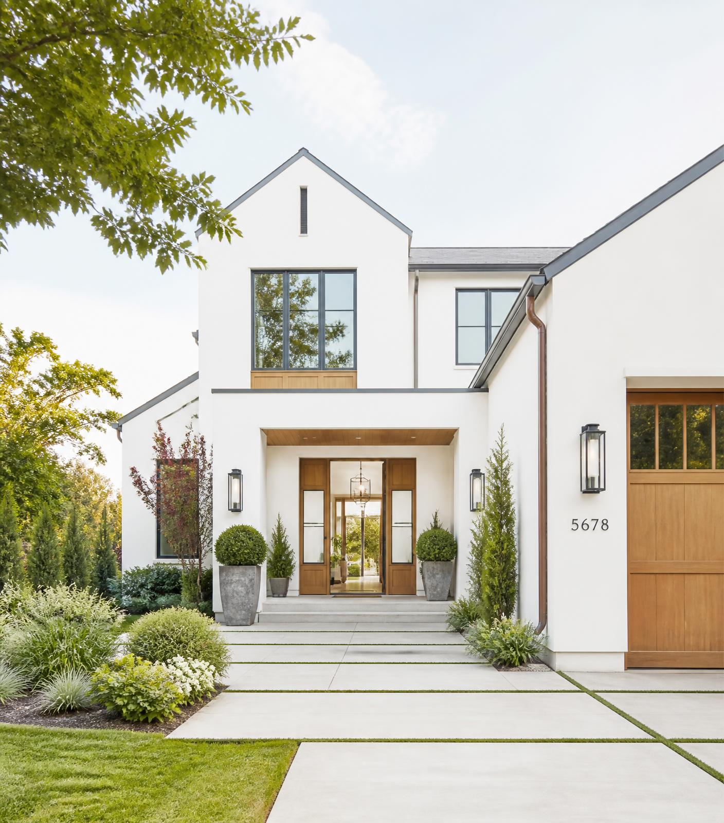 Elegant modern home exterior in morning daylight
